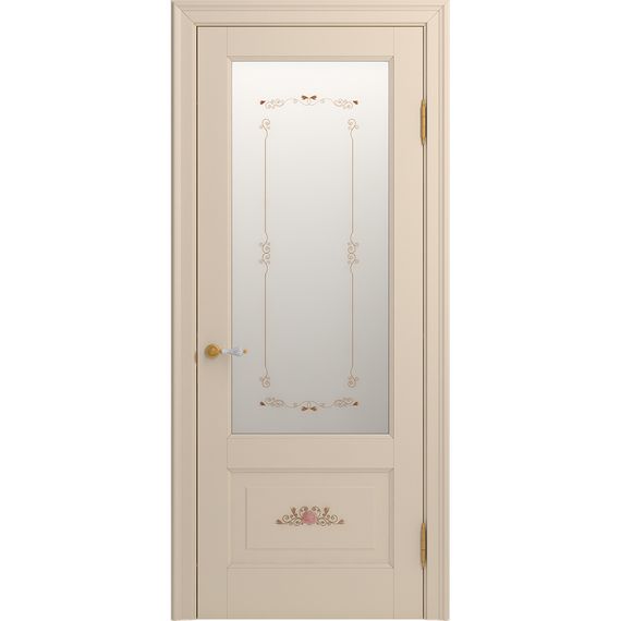 Межкомнатная дверь массив бука Viporte Бьелла Арт ваниль патина золото остеклённая