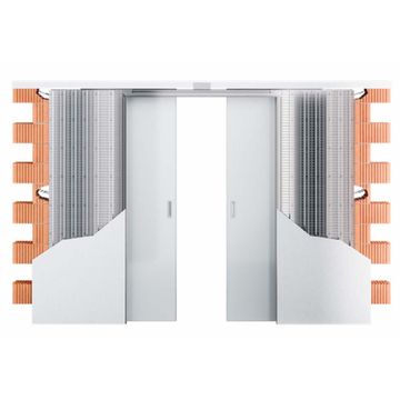 Дверная двустворчатая кассета для раздвижных дверей цельнометаллическая под штукатурку-гипсокартон JAP Norma ZED Komfort под комплект обрамления