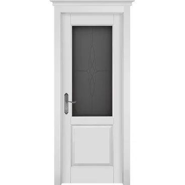 Межкомнатная дверь массив ольхи Элегия белая эмаль остекленная