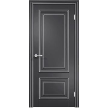 Межкомнатная дверь эмаль Дверцов Больцано 2 цвет сигнальный чёрный RAL 9004 патина серебро глухая