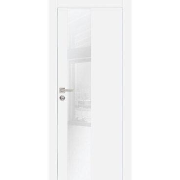 Межкомнатная дверь экошпон PX-6 белая с алюминиевой кромкой с 4-х сторон стекло Lacobel белоснежный