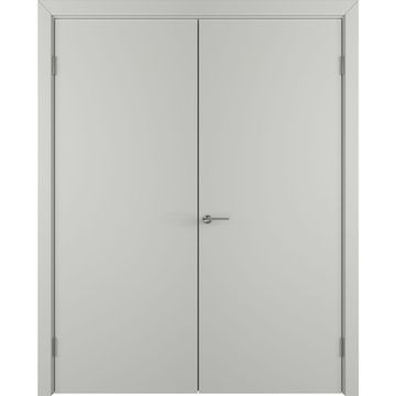 Двухстворчатая распашная дверь Флэт светло-серая эмаль глухая
