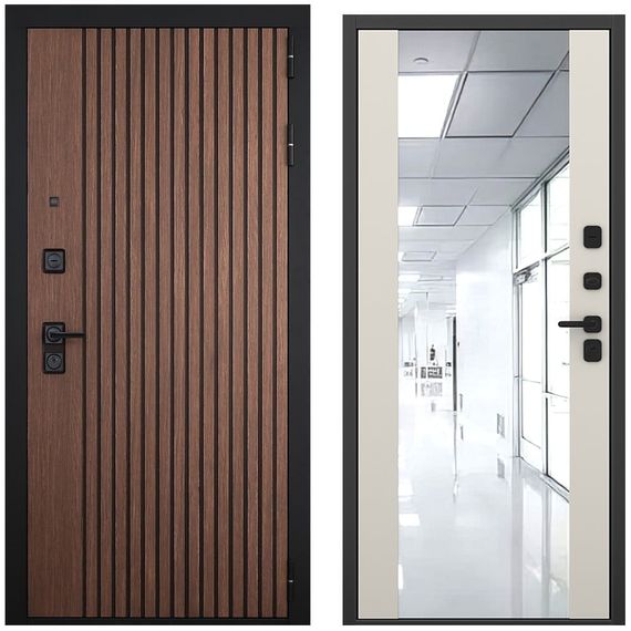 Входная дверь Шторм американский орех / чёрный кварц Входная дверь Шторм американский орех / чёрный кварц панель зеркало Maxi силк грей