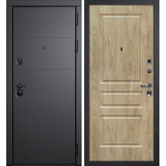 Входная дверь Э1 серый софт панель фрезерованная дуб песочный