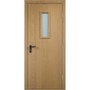 Фото одностворчатой противопожарной пвх двери со стеклом в цвете дуб