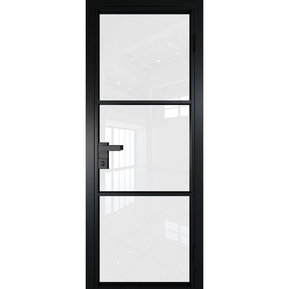 Межкомнатная алюминиевая дверь 13AG чёрная матовая RAL 9005 остеклённая