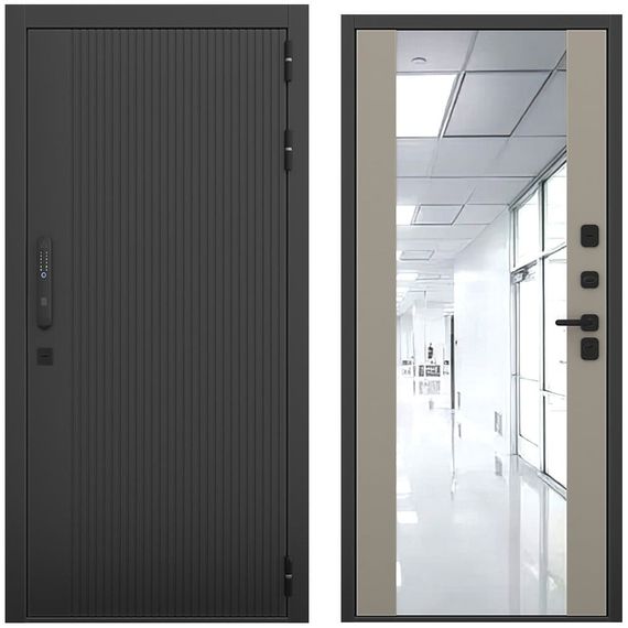 Входная дверь Смарт чёрный силк панель зеркало Maxi варм грей