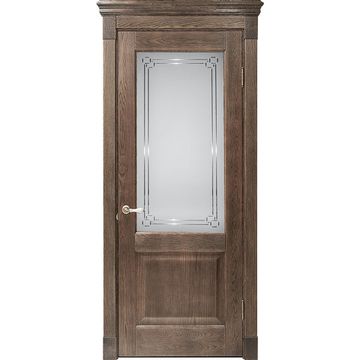 Межкомнатная дверь массив дуба Alvero Шале винтаж остеклённая