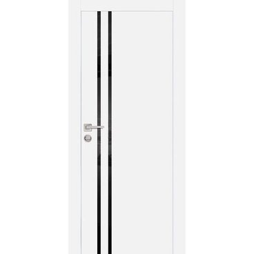 Межкомнатная дверь экошпон Profilo Porte PX-11 белая с алюминиевой кромкой с 4-х сторон стекло Lacobel чёрный