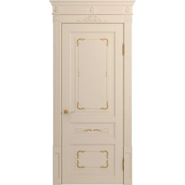 Межкомнатная дверь массив бука Viporte Бергамо Арт ваниль патина золото глухая