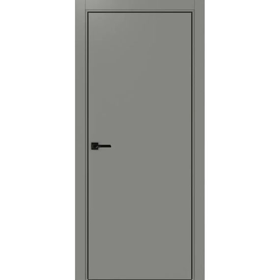 Межкомнатная дверь экошпон Неаполь 1 серый алюминиевая чёрная кромка глухая