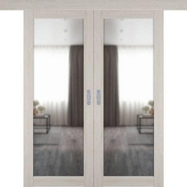 Двустворчатая дверь купе 501.2 белёный дуб с зеркалом с одной стороны