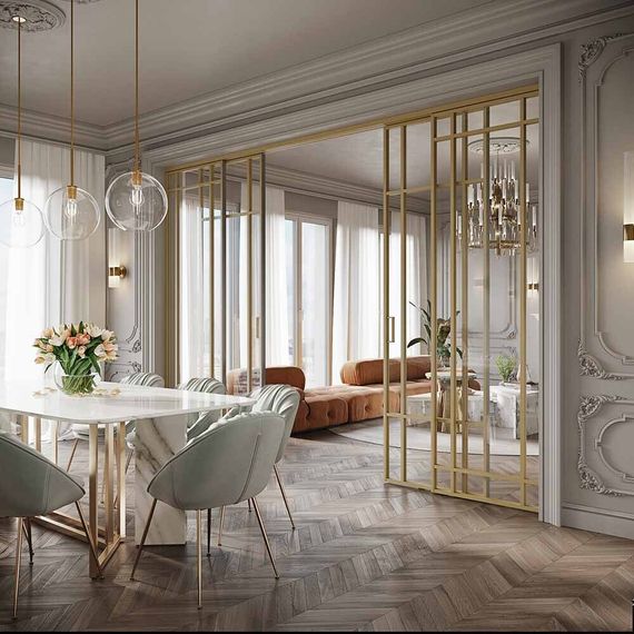 Алюминиевая стеклянная перегородка Классическая эксклюзив золото стекло прозрачное