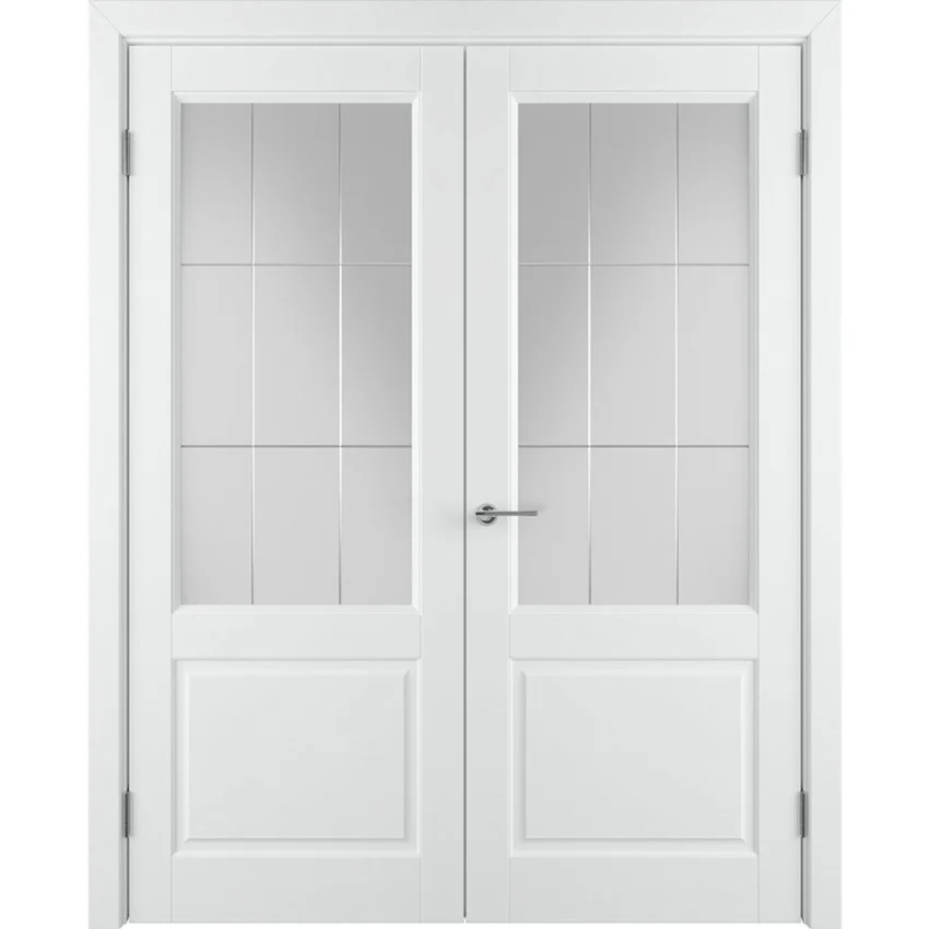 Фото двухстворчатой двери Патриция белая эмаль со стеклом