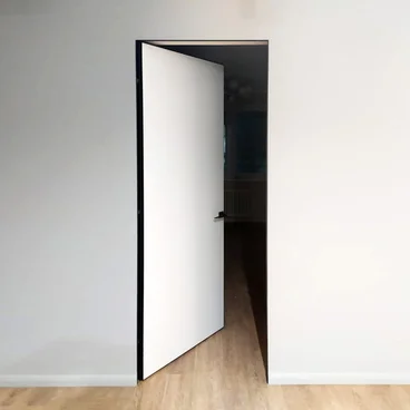 Скрытая дверь под окраску ДВЕРЦОВ чёрная алюминиевая кромка открывание от себя