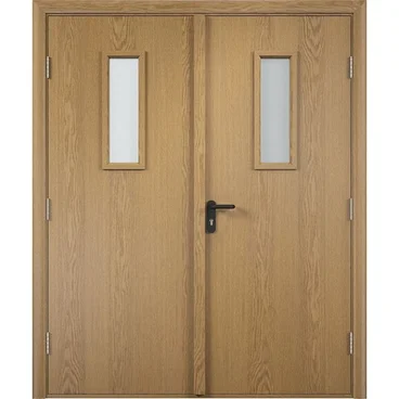 Дверь противопожарная деревянная двупольная ПВХ EI30 дуб со стеклом