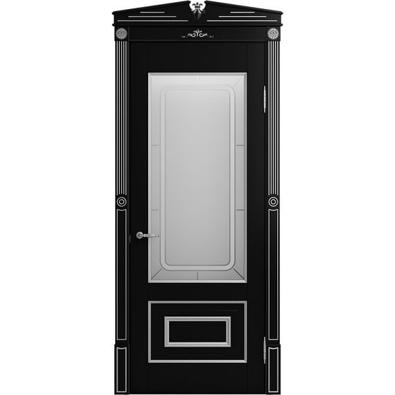 Межкомнатная дверь массив бука Viporte Неаполь нуар патина серебро остеклённая