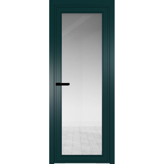 Фото межкомнатной алюминиевой двери Profil Doors AGP 1 зелёный матовый RAL 6004 стекло прозрачное