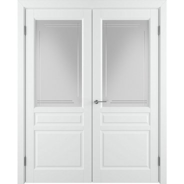 Двухстворчатая распашная дверь Бриз белая эмаль со стеклом
