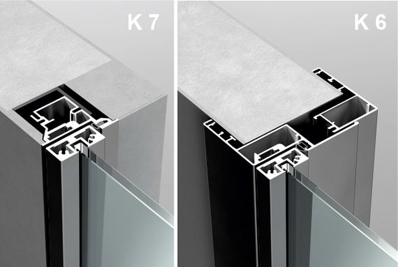 Варианты монтажа данной двери в скрытый короб (К7) и в короб с наличником с двух сторон (К6))