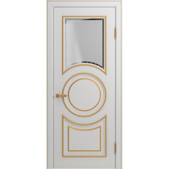 Межкомнатная дверь массив бука Viporte Лацио Амбиенте белая эмаль патина золото остекление 1
