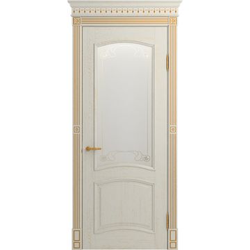 Межкомнатная дверь массив ясеня Viporte Бристоль белая эмаль патина золото остеклённая