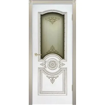 Межкомнатная дверь эмаль Марокко В3 белая патина золото со стеклом