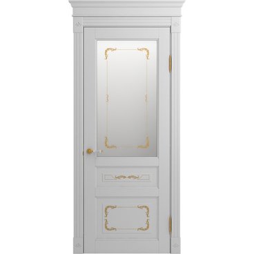 Межкомнатная дверь массив бука Viporte Бергамо Арт аворио патина золото остеклённая