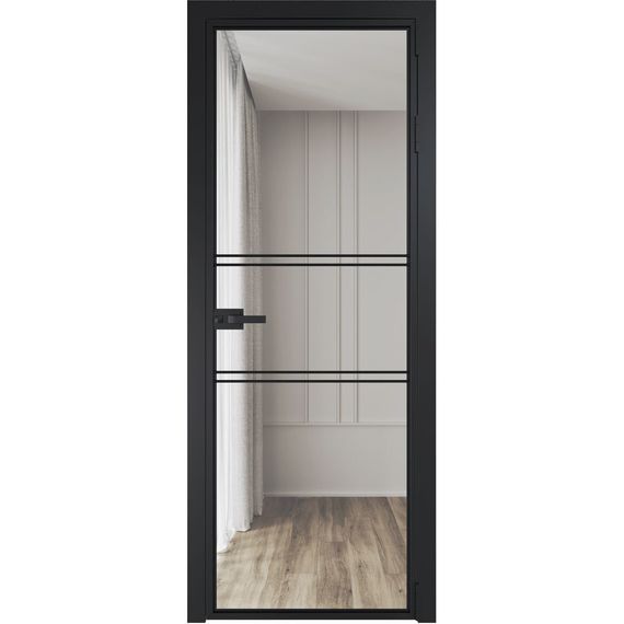 Алюминиевая межкомнатная дверь 2AX чёрная матовая RAL 9005 остеклённая