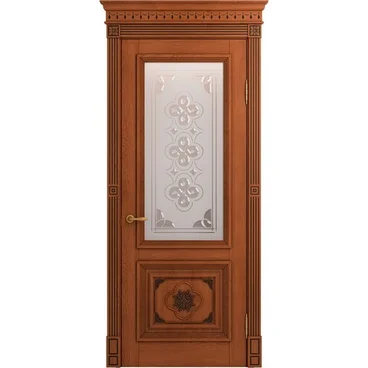 Межкомнатная дверь массив дуба Монако табачный патина чёрная остеклённая