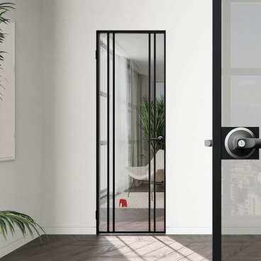 Межкомнатная алюминиевая дверь в скрытом коробе Loft 19 стекло серое прозрачное