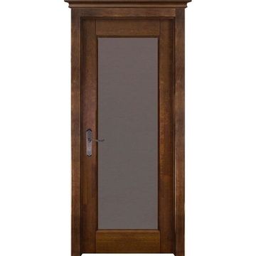 Межкомнатная дверь массив ольхи ОКА M4 античный орех остеклённая