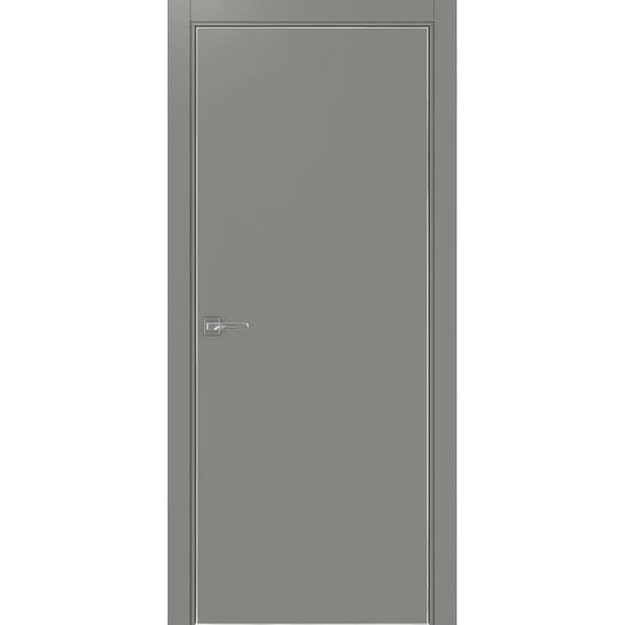 Межкомнатная дверь экошпон Неаполь 1 серый алюминиевая хромированная кромка глухая