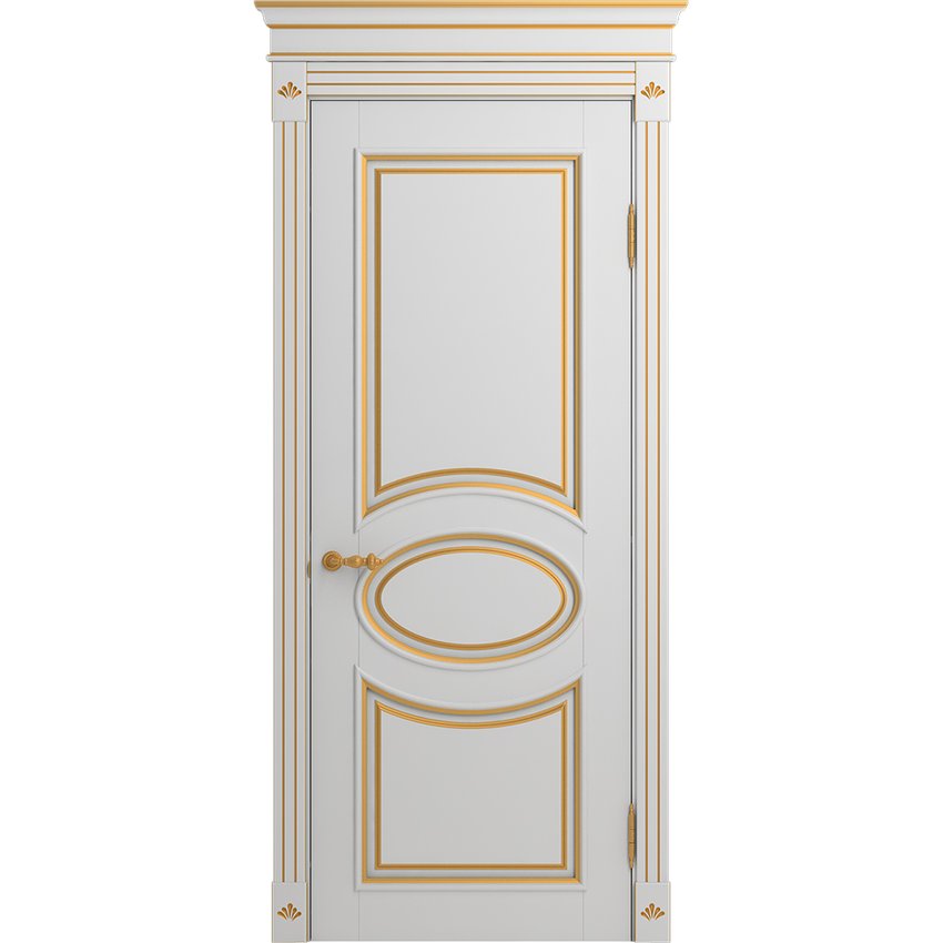 Межкомнатная дверь массив бука Viporte Лацио белая эмаль патина золото глухая