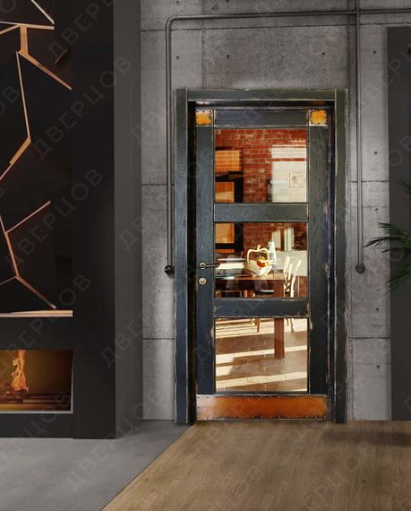 Межкомнатная дверь массив дуба Лофт Торджано остеклённая