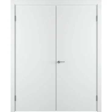 Двухстворчатая распашная дверь Флэт белая эмаль глухая