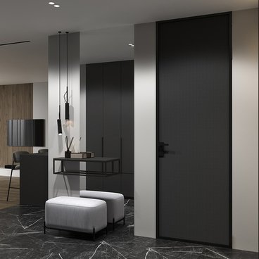 Алюминиевая межкомнатная дверь 1AP чёрная матовая RAL 9005 блэк элегант