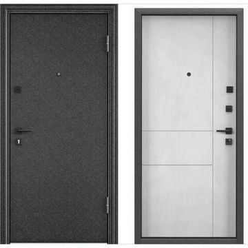 Входная дверь Delta PRO MP чёрный шёлк D-33 ПВХ бетон известковый