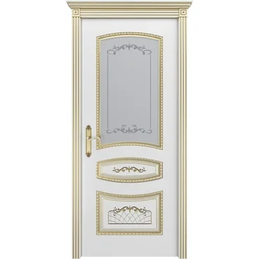 Межкомнатная дверь эмаль Соната В3 белая патина золото со стеклом