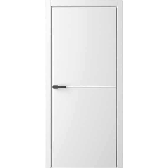 Межкомнатная дверь эмаль Лайн 2 белая глухая чёрная алюминиевая кромка