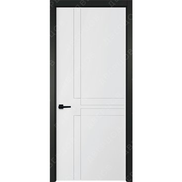 Межкомнатная белая дверь Геометрия 3 с чёрным наличником