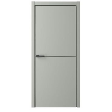 Межкомнатная дверь эмаль Лайн 2 серая глухая чёрная алюминиевая кромка