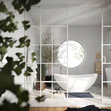 Алюминиевая стеклянная перегородка Классическая 5AG вайт стекло прозрачное