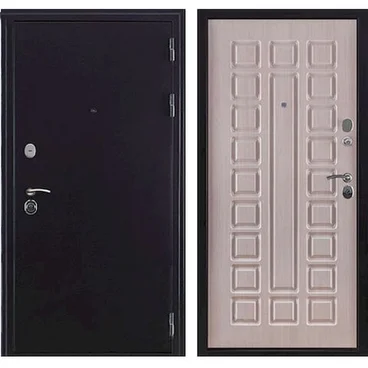 Входная дверь Спартак антик тёмное серебро панель ПВХ стандарт белёный дуб