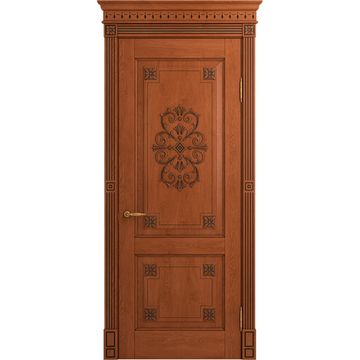 Межкомнатная дверь массив дуба Viporte Флоренция Декор табачный патина чёрная глухая