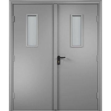 Дверь противопожарная деревянная двупольная ПВХ EI60 серая со стеклом