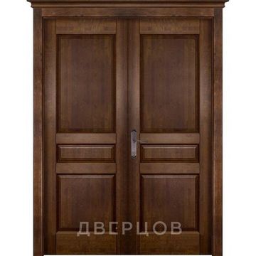 Межкомнатная распашная двустворчатая дверь массив ольхи ОКА Валенсия античный орех глухая