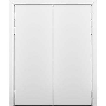 Маятниковая влагостойкая двустворчатая дверь белая глухая