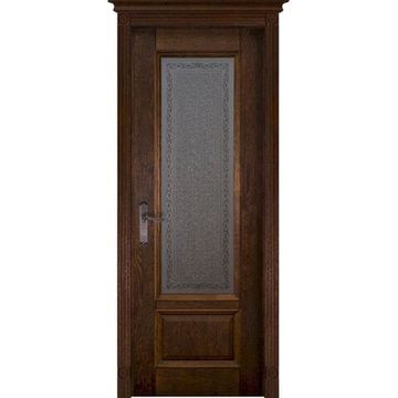 Межкомнатная дверь массив дуба ОКА Аристократ №4 античный орех остеклённая