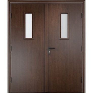 Дверь противопожарная деревянная двупольная ПВХ EI30 венге со стеклом